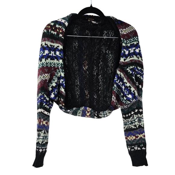 FREE PEOPLE Fair Isle Carnival Sweater Shrug Open Front Womens Size Medium M - Picture 1 of 5